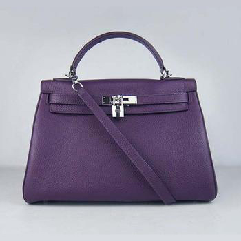 Hermes Kelly Handbags 32CM Purple(silver)