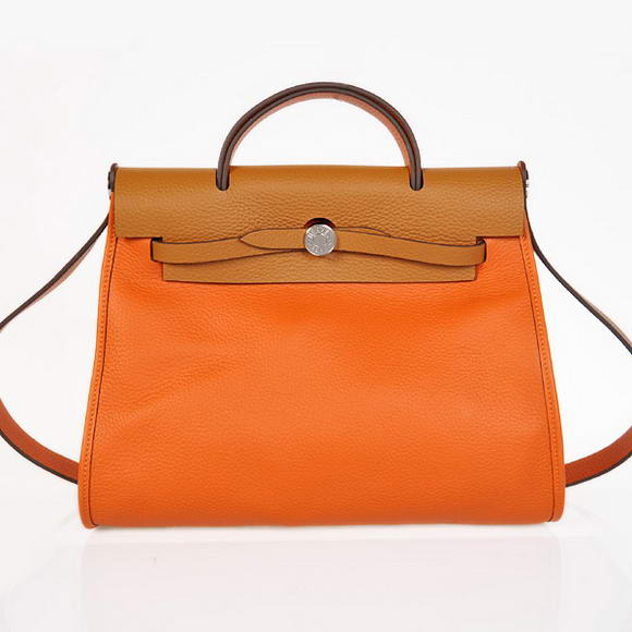 2012 New Hermes HerBag 31CM Togo leather Bag 9051 Orange Camel