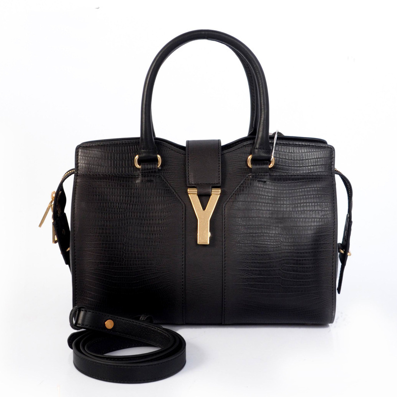 YSL Cabas Chyc lizard leather tote handbag 8220 black