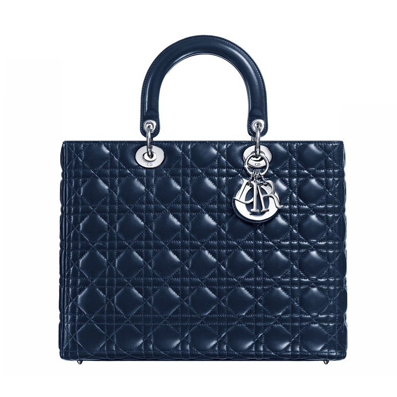 Large Lady Dior bag In midnight-blue leather