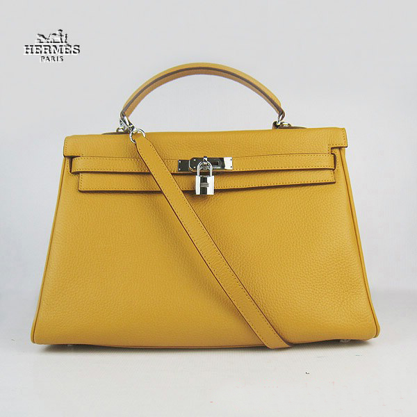 Hermes Kelly 35cm Togo Leather Bag Yellow 6308 Silver Hardware