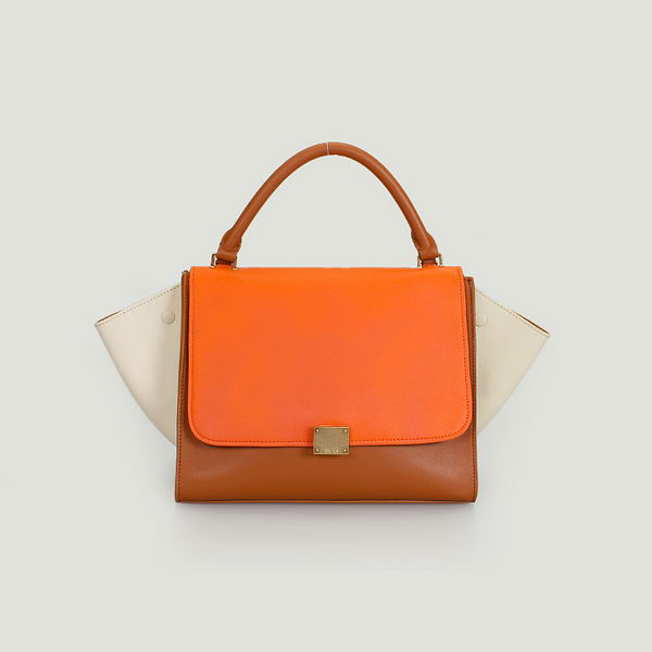 Celine Trapeze Bags Calfskin Orange&Brown&Offwhite