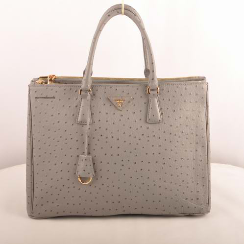 Prada Maxi Ostrich Leather Tote Bag Grey