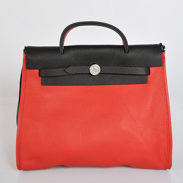 2012 New Hermes HerBag 31CM Togo leather Bag 9051 Black/Flame