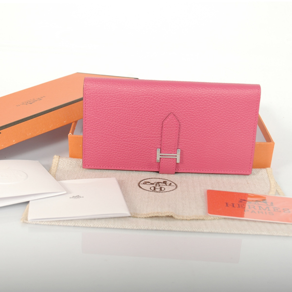 Hermes 2 fold wallet leather in Peach