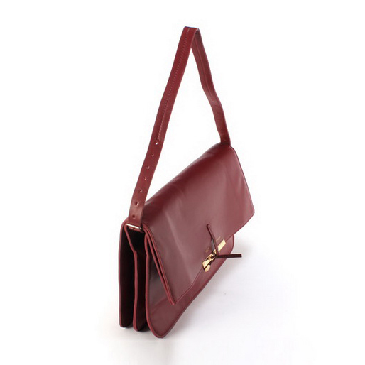 Celine Clasp Shoulder Bag Calfskin Wine Red