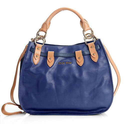 miu miu New Napa Leather Tote Bag 1783 Blue