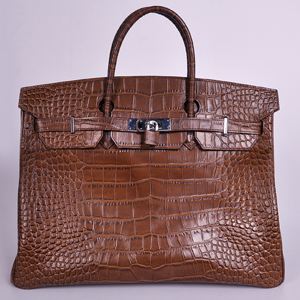 Hermes Birkin 40CM Crocodile stripes leather in Coffee with Silver hardware