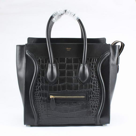 Celine Luggage Bags Jumbo in Croco Black