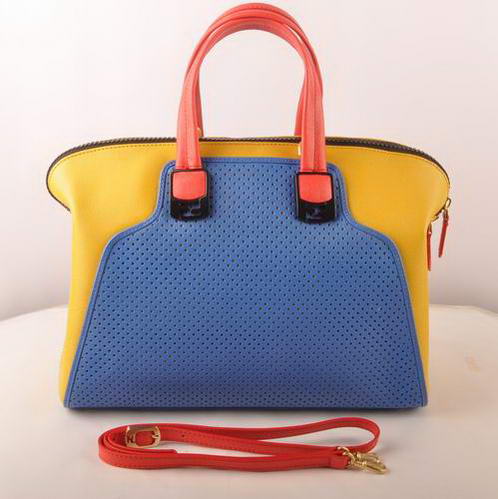 Fendi Chameleon Punch Saffiiano Leather Top Zip Tote Bag 2537 Blue-Yellow