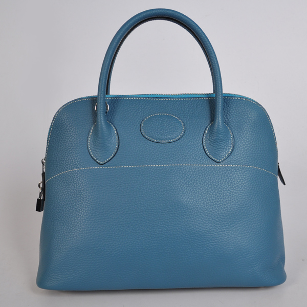 Hermes Bolide Bag 37cm clemence leather in Medium Blue with Silver hardware