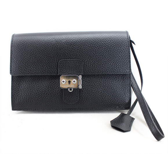 Hermes Jet Pochette Clutch Bag Clemence Leather Black