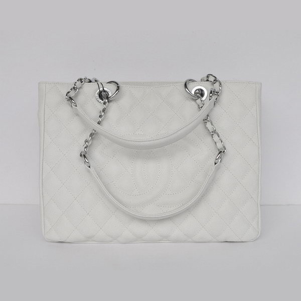 Chanel A50995 White Caviar Leather Shoulder Bag Silver