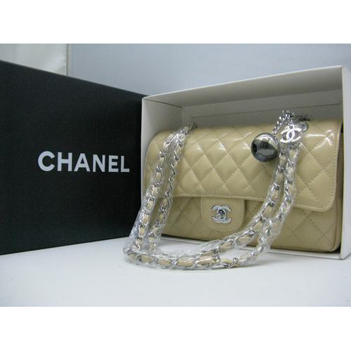 Chanel Patent leather Apricot Flap bag with Silver chain