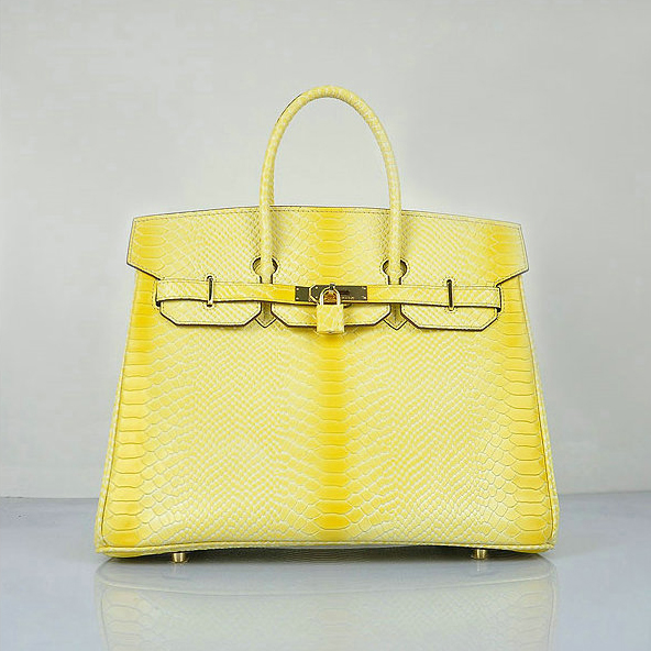 Hermes Birkin 35CM Lemon Snake Leather Tote Bag Gold