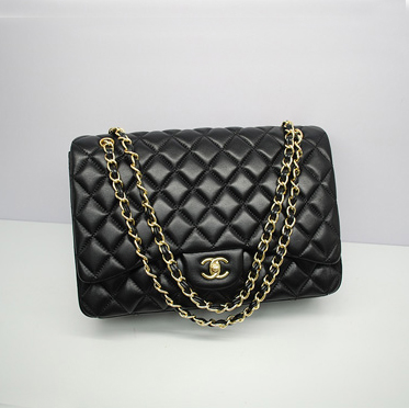 2013 Chanel Maxi Classic Flap handbags 58601 Gold chain Black