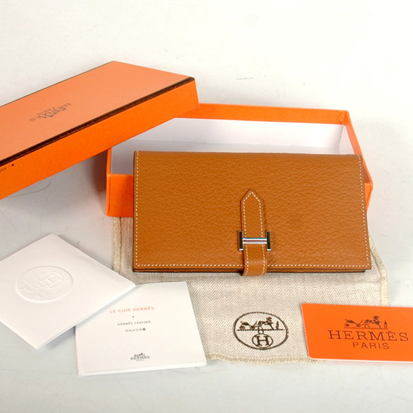 Hermes 2 flod original leather wallet in Camel