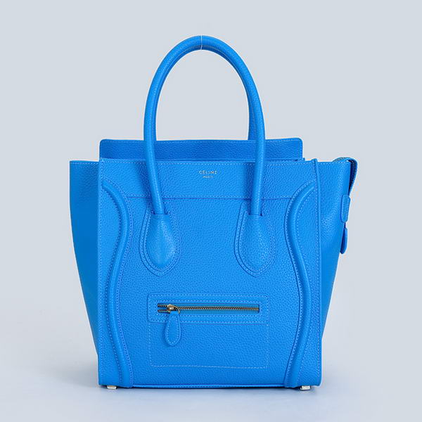 Celine Luggage Mini Boston Bags Clemence Calskin Leather Blue