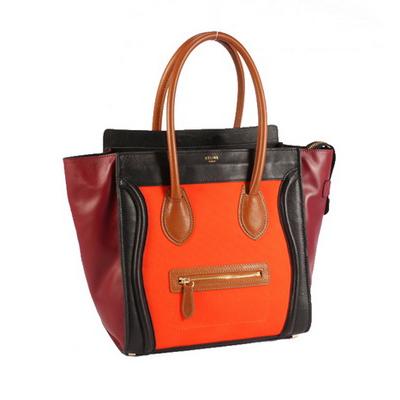 Celine Luggage Medium Handbags Orange Black Maroon Brown Handle