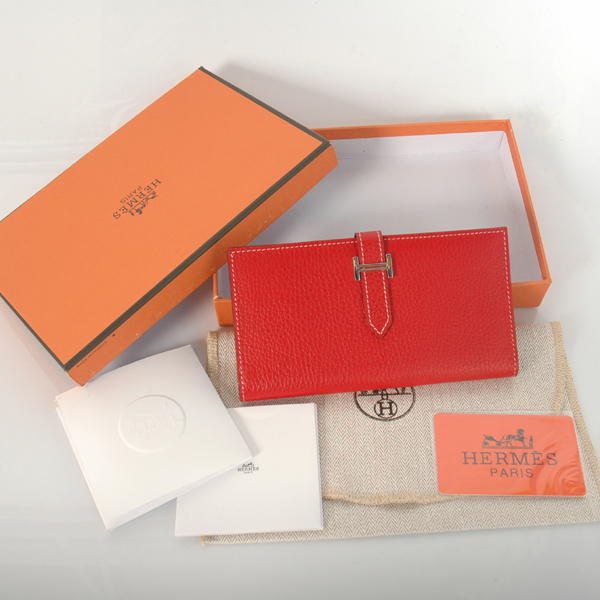 Hermes 2 fold wallet clemence leather in Flame