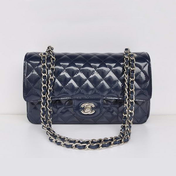 Chanel Royalblue Patent Leather Flap Bag Silver Hardware