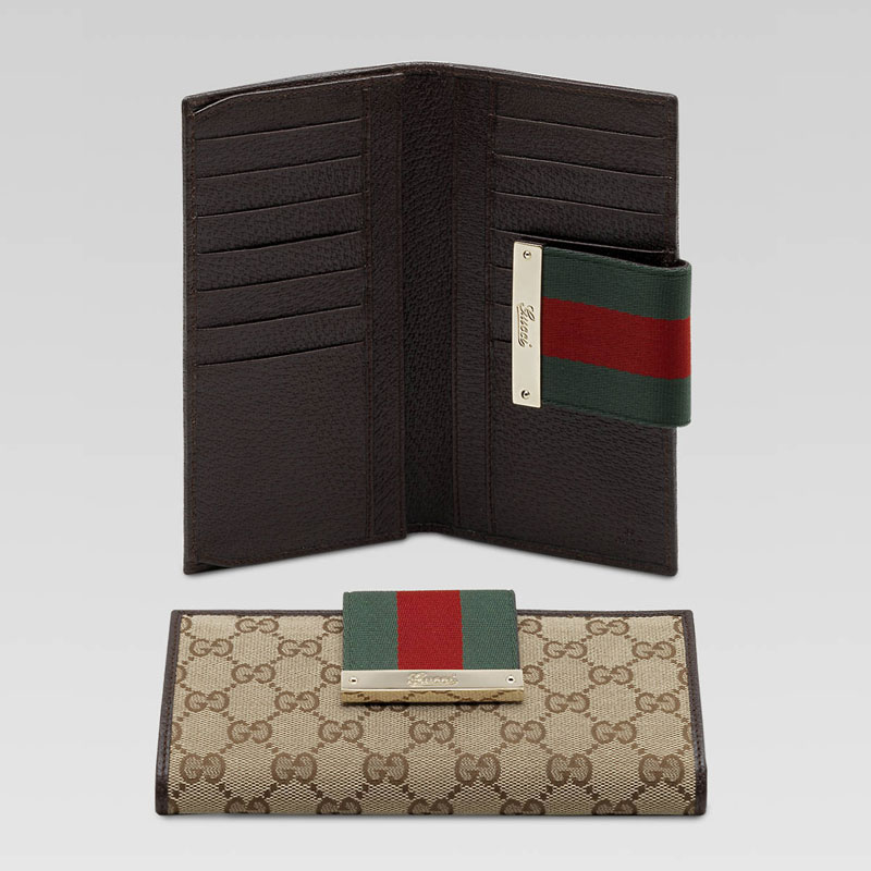 continental wallet with engraved gucci script logo