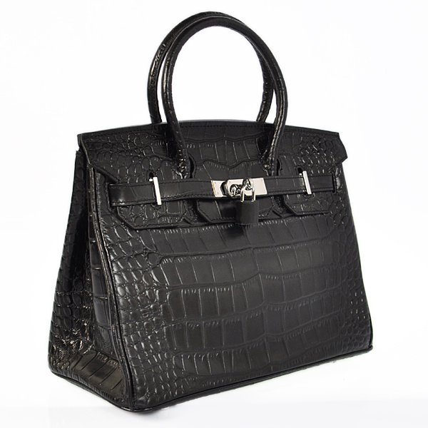 Hermes Birkin 30CM Crocodile stripes leather in Black with Silver hardware