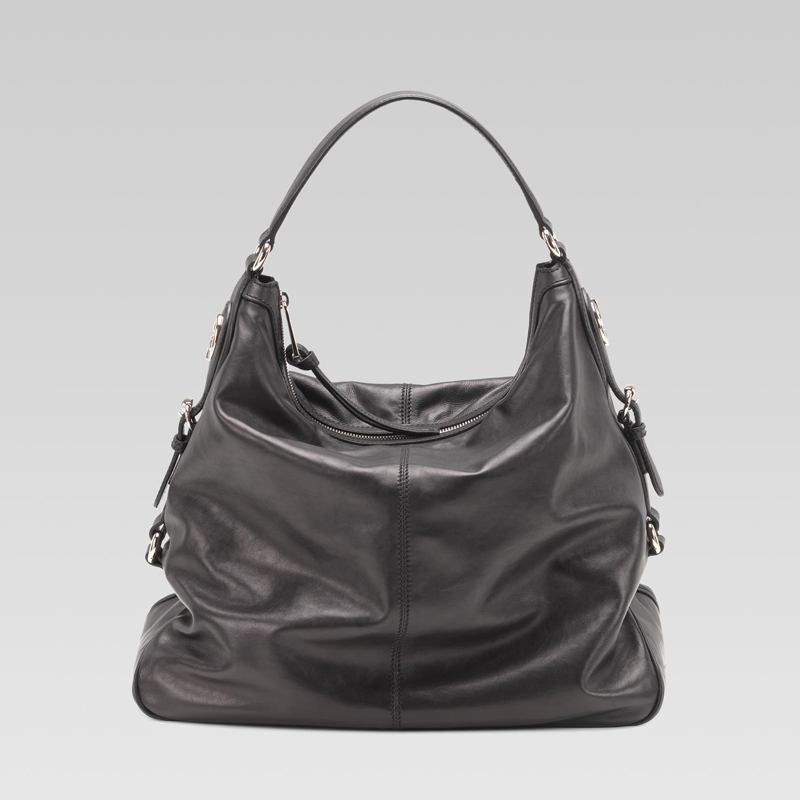 gucci village double G black leather hobo