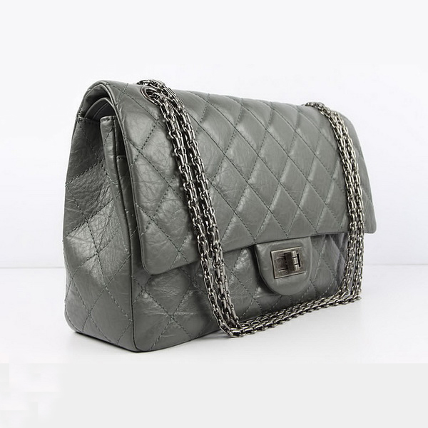 Chanel Flap Bag Quilted Gray Leather with Silver Chain 48102