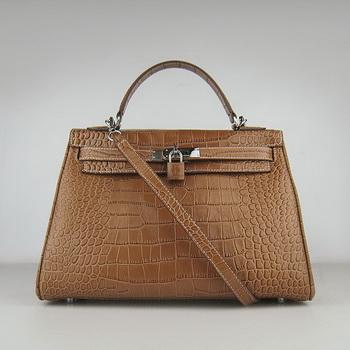 Hermes 32CM Light Coffee Crocodile Stripe(silver)