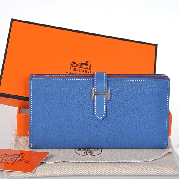 Hermes 2 flod original leather wallet in Turkey Blue