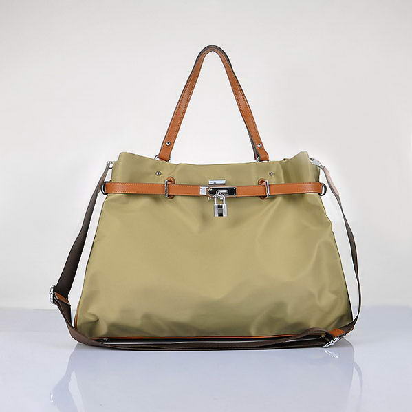 Hermes 2012 Waterproof Fabric Shoulder Bag Apricot