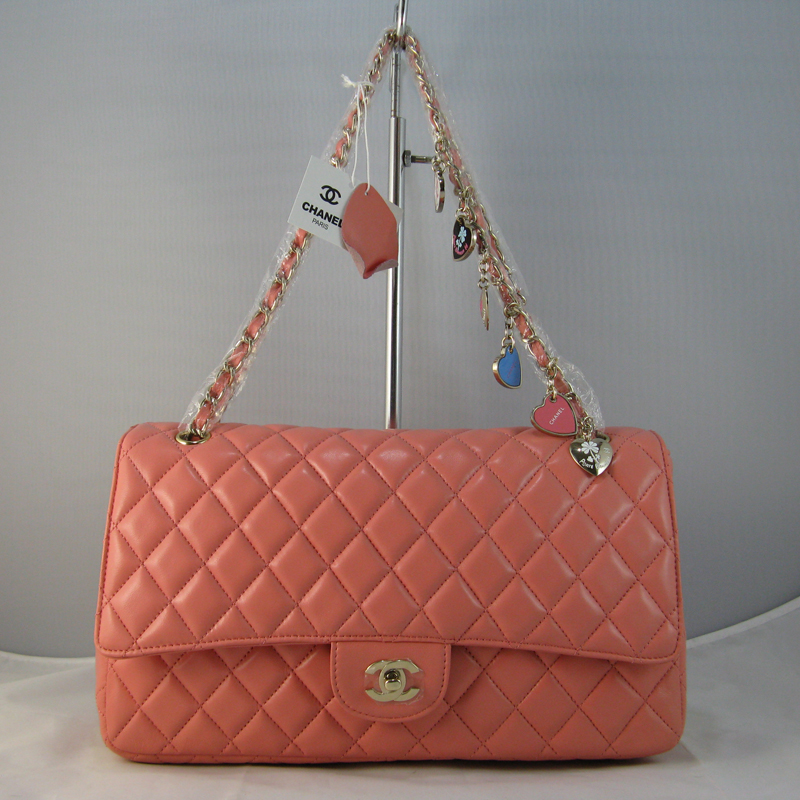 Chanel Pink lambskin leather Flap Bag with Gold chain