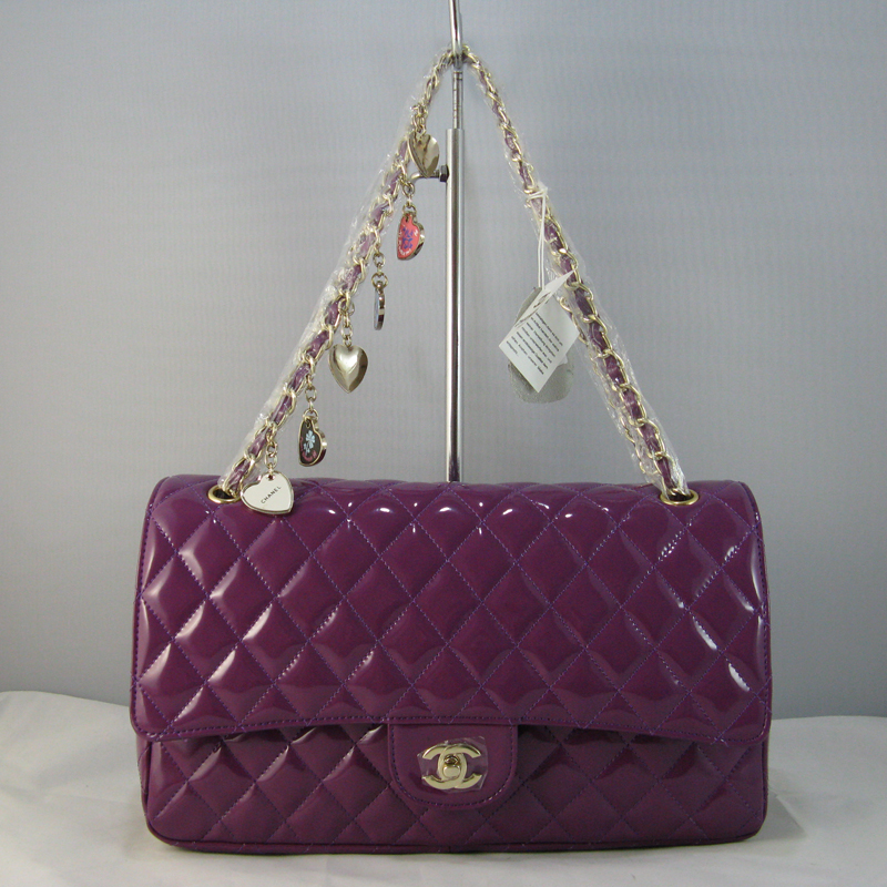 Chanel Purple Patent leather Flap Bag with Gold chain