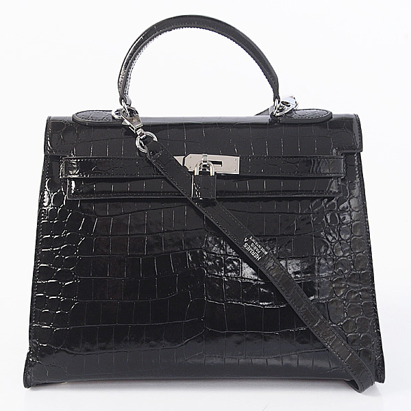 Hermes kelly 32CM Crocodile leather in Light Black with Silver hardware