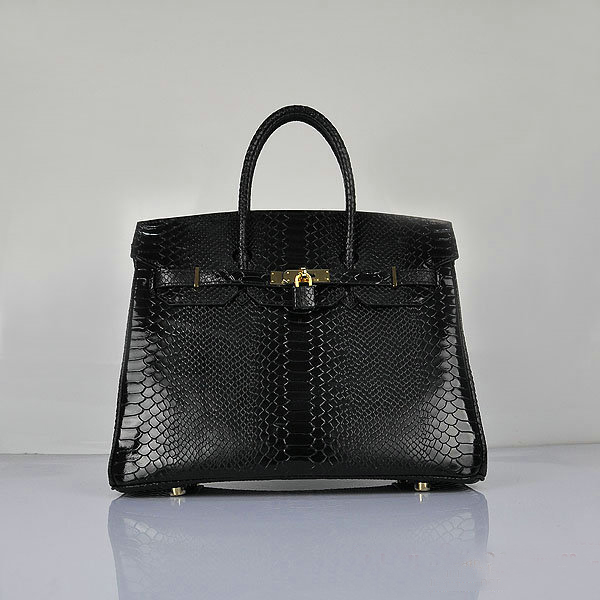 Hermes Birkin 35CM Black Snake Leather Tote Bag Gold