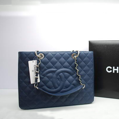 Chanel GST Caviar Leather Coco Bag A36092 Dark Blue Silver