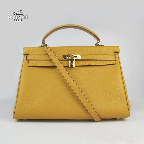 Hermes Kelly 35cm Togo Leather Bag Yellow 6308 Gold Hardware