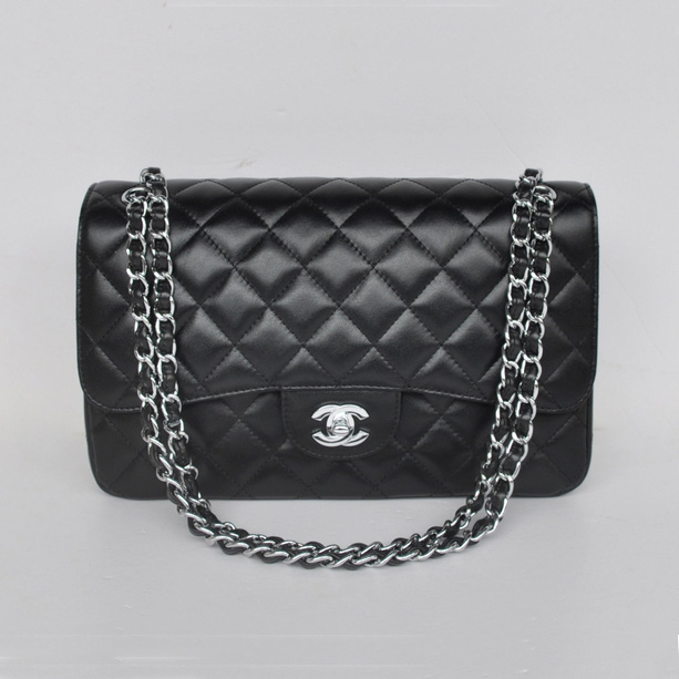 Chanel Jumbo Quilted Classic Cannage Patterns Flap Bag A58600 Black Silver