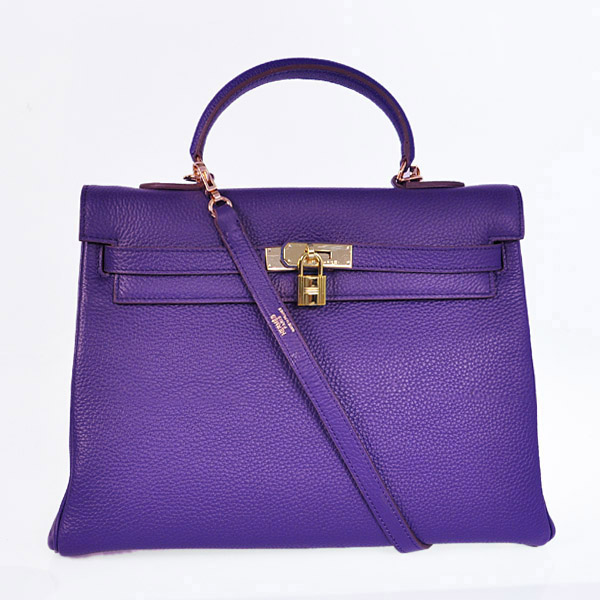 Hermes kelly 35CM Iris Purple clemence leather(Gold)