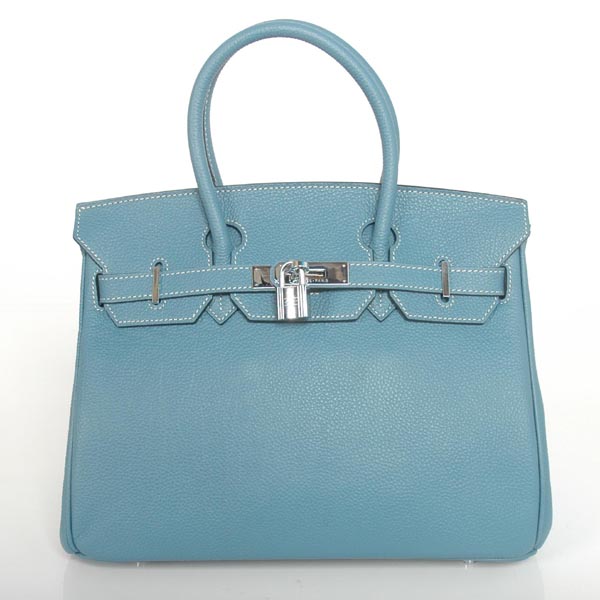 Hermes Birkin togo leather 30CM togo in Medium Blue with Silver hardware