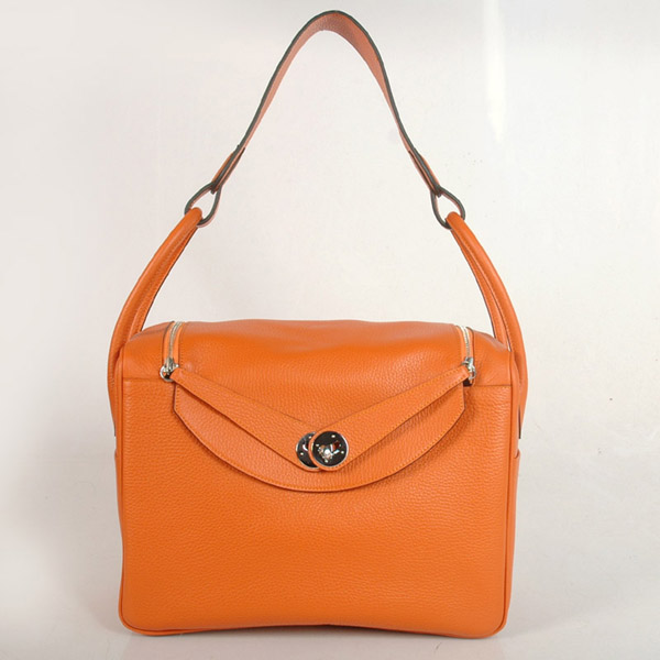 Hermes Lindy Bag 34 clemence leather in Orange with Silver hardware