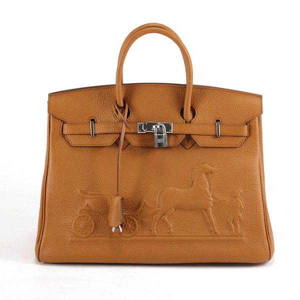 Hermes Birkin 35CM with Embossed logo Handbag Light Coffee 6089