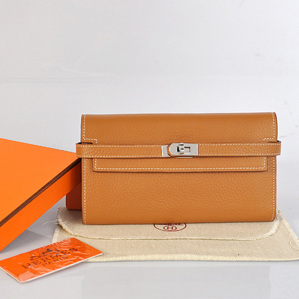 Hermes Kelly Wallet clemence leather in Camel