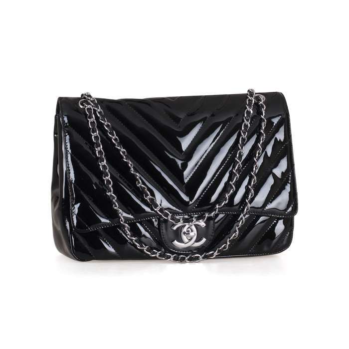 Chanel Patent Leather Chevron Maxi Bag