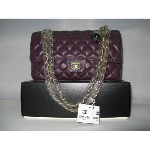 Chanel Caviar leather Purple Flap bag with Gold chain