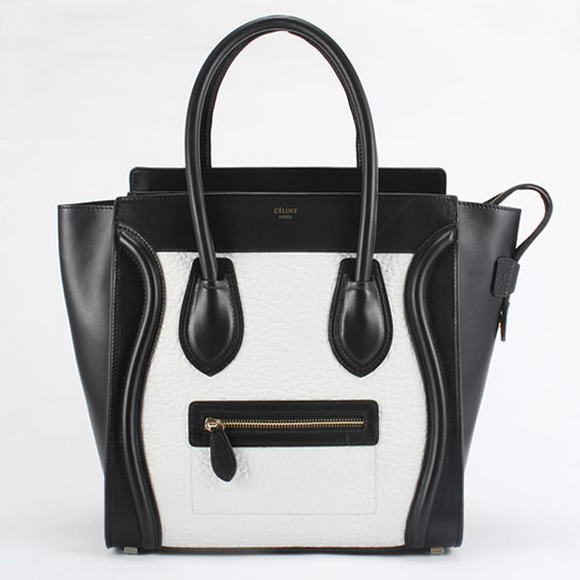 Celine Luggage Bags Medium in Lambskin Black White