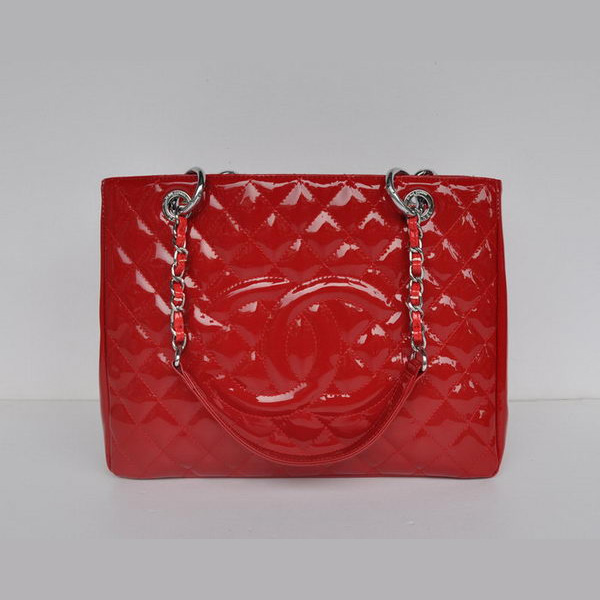 Chanel A50995 Red Patent Leather Shoulder Bag Silver