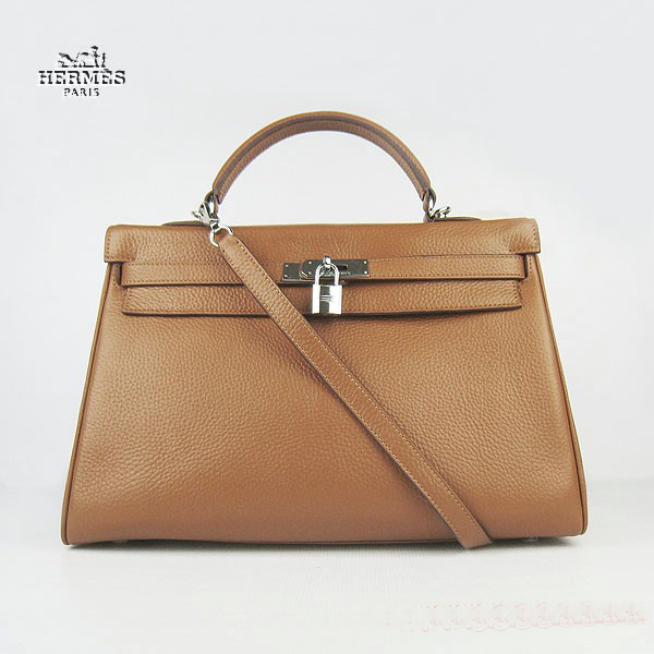 Hermes Kelly 35cm Togo Leather Bag Light Coffee 6308 Silver Hardware