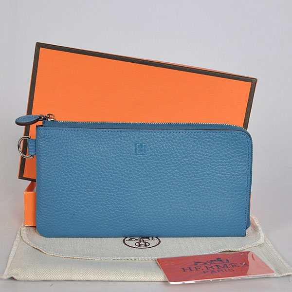 Hermes Zipper Wallet clemence leather in Medium Blue